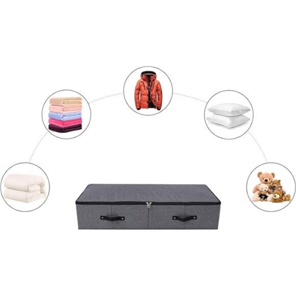 Foldable Fabric Sturdy Under Bed Storage Box with 6 Handles, Zipper Lid - Picture 3 of 8